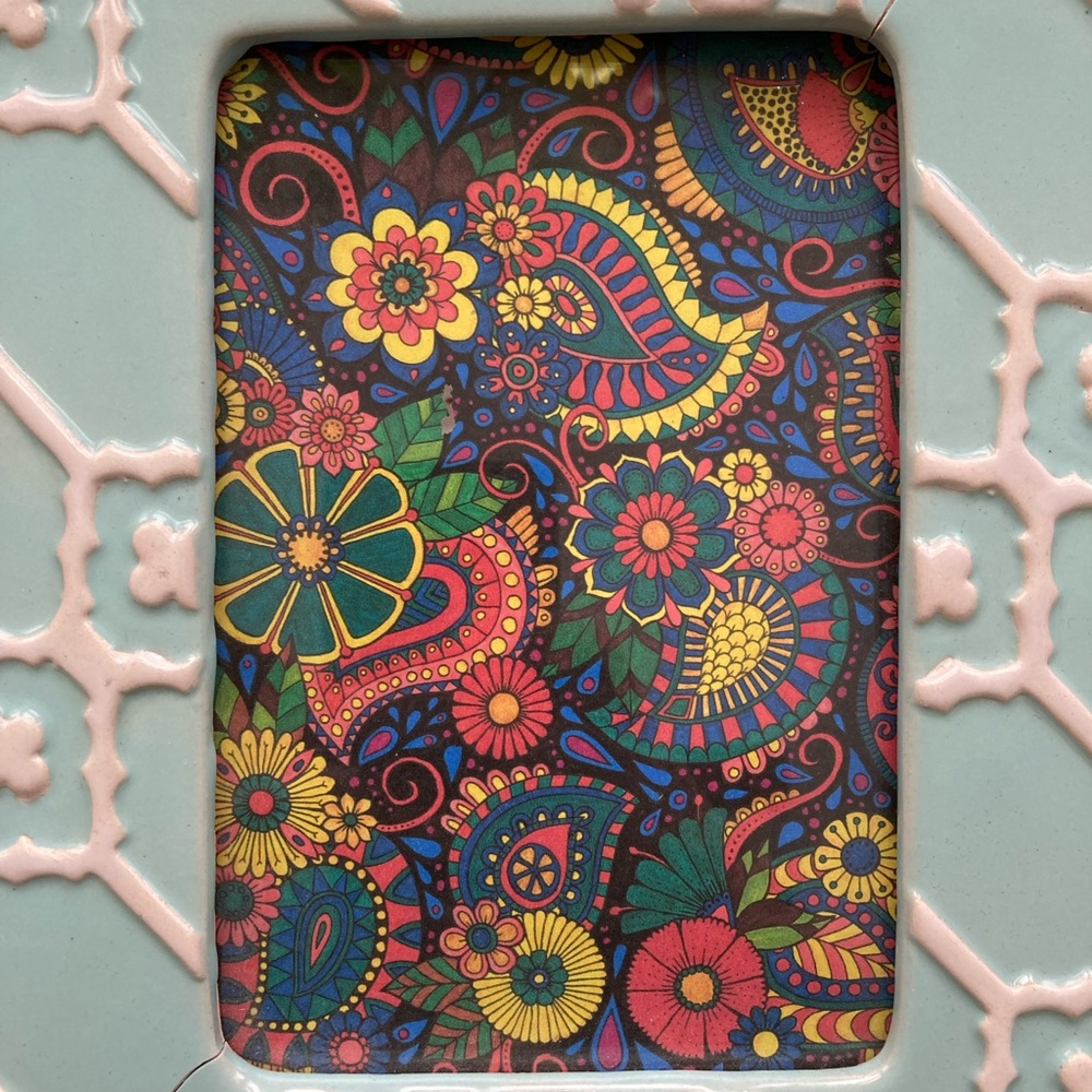 LAST CHANCE! Framed OOAK Paisley and Floral pattern hand-colored ink artwork. - Picture 7 of 11